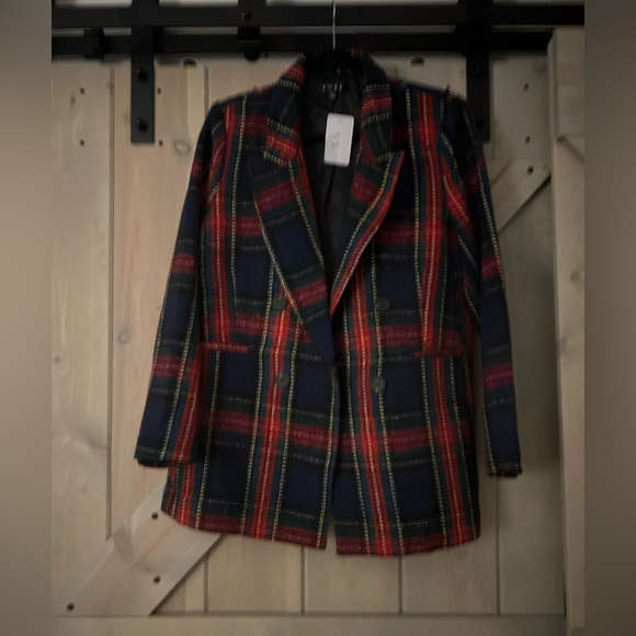 NWT FORE Tweed Double Breasted Tartan Blazer - Picture 10 of 11